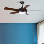 Semi-Flush Mount Ceiling Fan with Light Vintage Real Wood Light