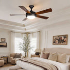 Semi-Flush Mount Ceiling Fan with Light Vintage Real Wood Light