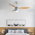 Silver Ceiling Fan with Light Wood Grain LED Fan Light