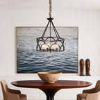 Chandelier with Black American Vintage Metal and Glass Ceiling Light