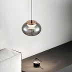 Gray Glass Pendant Light Globe Full-Spectrum Metal Ceiling Light