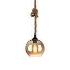 Retro Glass Pendant Light Minimalist LED Hemp Rope Ceiling Light