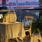Woven Outdoor Lanterns Stylish with Handle Portable Patio Floor Lamp