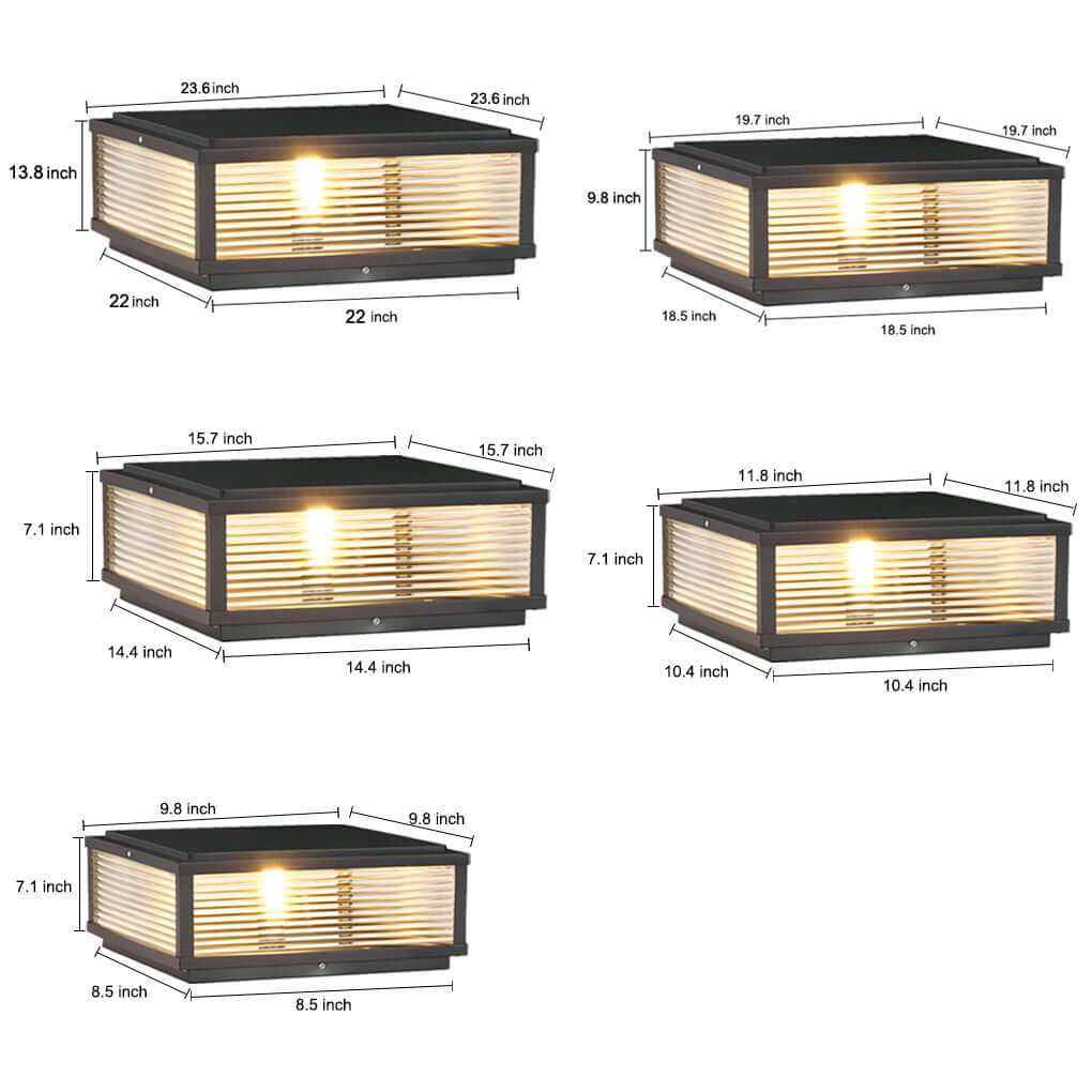 Square Pillar Light Ribbed Glass Outdoor Metal Light