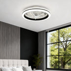 White Flush Mount Ceiling Fan with Light Plastic Round Design Lamp