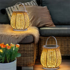 Woven Outdoor Lanterns Stylish with Handle Portable Patio Floor Lamp