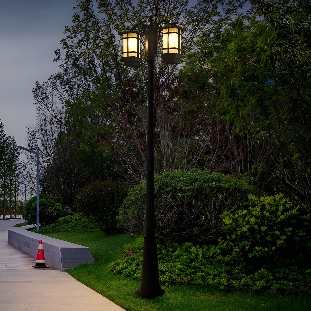 2 Head Outdoor Post Light Modern Black Waterproof Light