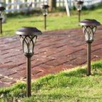 Solar Glass & Metal Stake Lawn Lights LED Retro Modern Waterproof Lighting