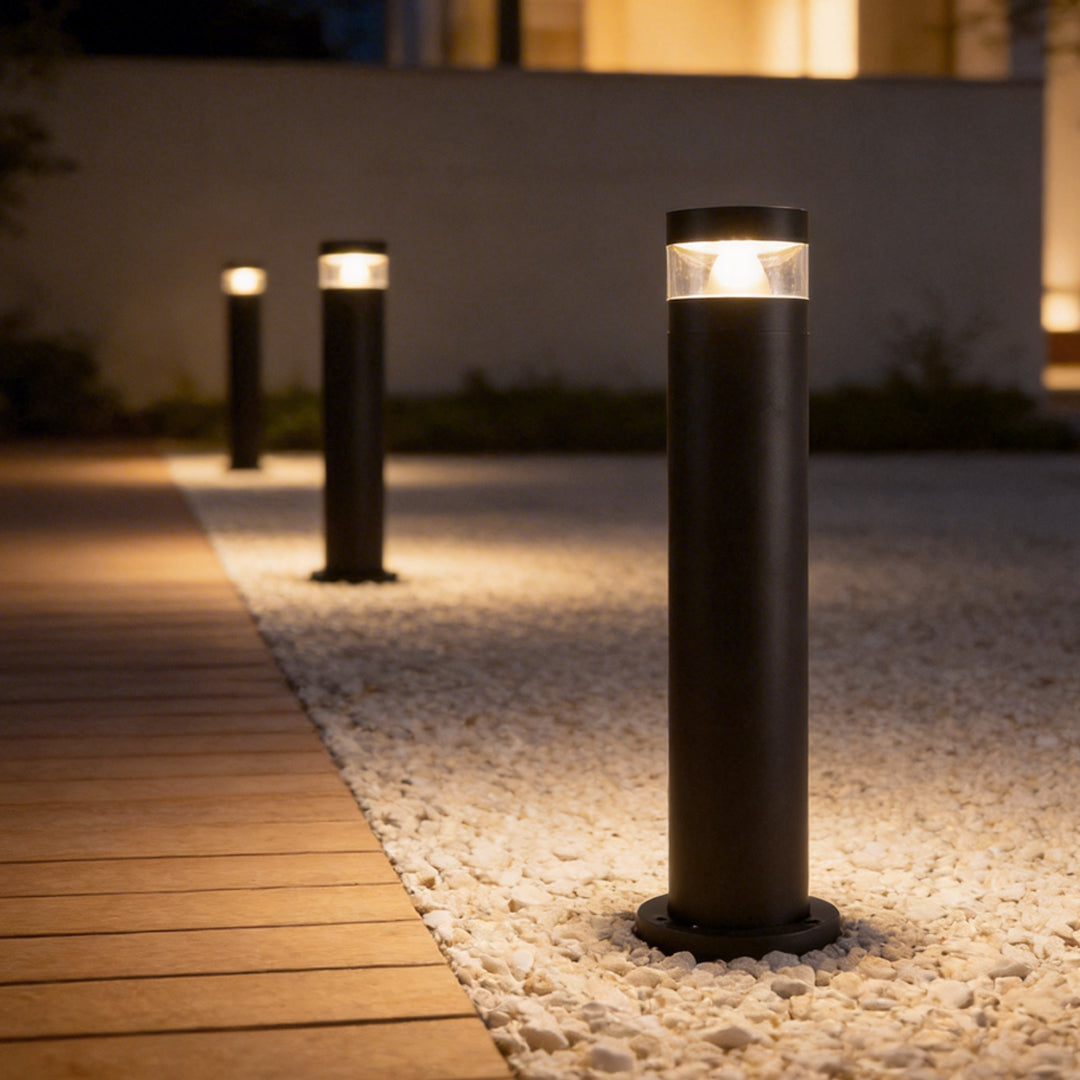 Solar Powered LED Bollard Lights Black Waterproof LED Landscape Light
