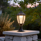 Solar Powered Pillar Lights Black Vintage Outdoor Light