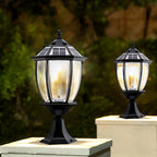 Solar Powered Pillar Lights Black Vintage Outdoor Light
