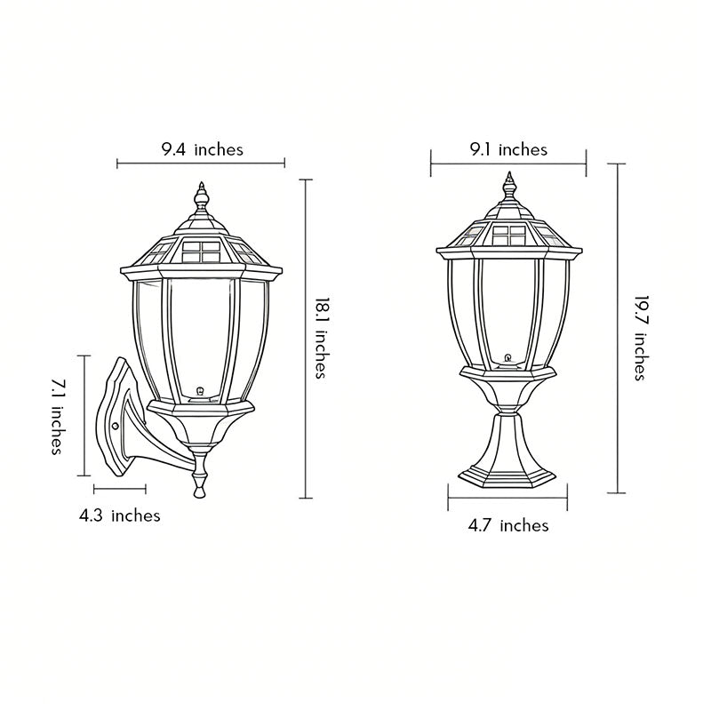Solar Powered Pillar Lights Black Vintage Outdoor Light