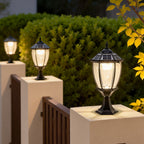 Solar Powered Pillar Lights Black Vintage Outdoor Light