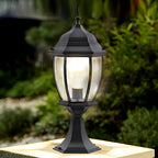 Solar Powered Pillar Lights Black Vintage Outdoor Light