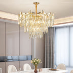 Tiered Glass Chandelier Luxury Modern Gold Waterfall Ceiling Light