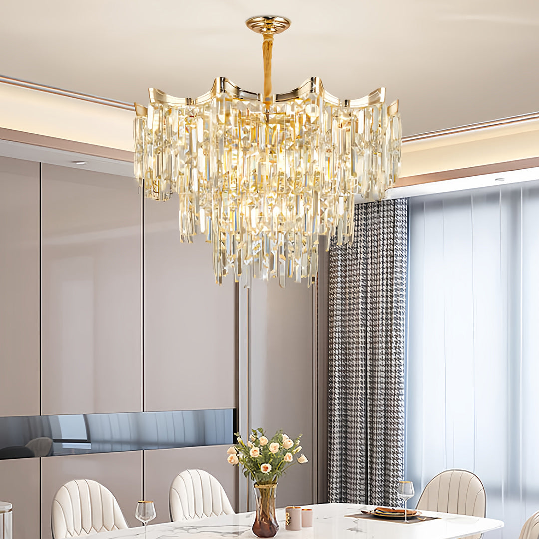Tiered Glass Chandelier Luxury Modern Gold Waterfall Ceiling Light