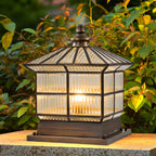 [Open-Box]Square Bronze Hardwired/Solar Pillar Lamp Fence Post Light with 3 Step Dimming