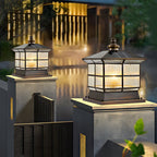 [Open-Box]Square Bronze Hardwired/Solar Pillar Lamp Fence Post Light with 3 Step Dimming
