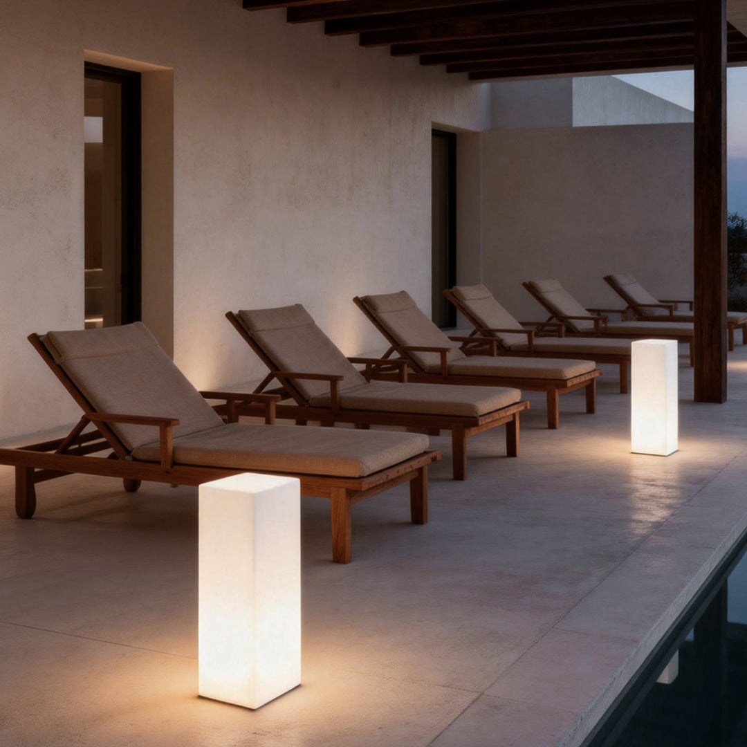 Square Floor Lamp with Glowing White Shade Landscape Light