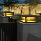 [Open-Box]Square Metal Striped Decor LED Waterproof Black Solar Fence Post Light