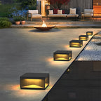 [Open-Box]Square Metal Striped Decor LED Waterproof Black Solar Fence Post Light