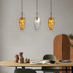 Nordic Yellow Glass Shades Pendant Lights Electroplated Metal Ceiling Light