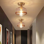 Creative Glass Lantern LED Electroplated Nordic Semi-Flush Mount Ceiling Lighting