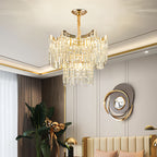 Tiered Glass Chandelier Luxury Modern Gold Waterfall Ceiling Light