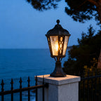 Black Post Light Aluminum with Glass Shade Weatherproof Lamp
