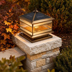 Stone Pillar Solar Lights Retro Copper Waterproof Fence Post Light