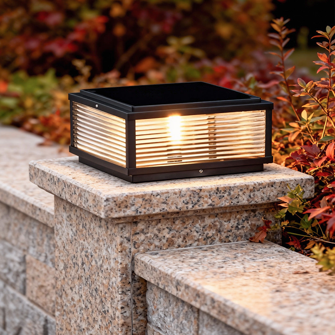 Square Pillar Light Ribbed Glass Outdoor Metal Light