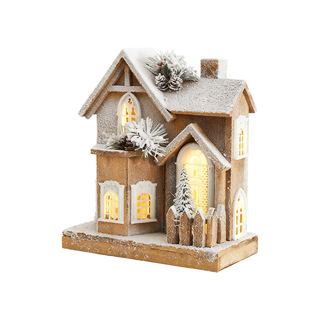 Light up Wooden Christmas Houses Snow Scene Decorative Lamp
