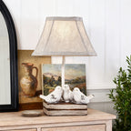 Small Bird Table Lamp French Perched on Stacked Books Fabric Light