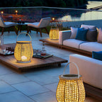 Woven Outdoor Lanterns Stylish with Handle Portable Patio Floor Lamp