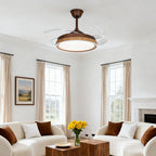 Ceiling Fan with 4 Lights Walnut Wood Grain Iron Body Silent Lamp