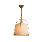 Trapezoid 13.8’’ Wide Pendant Gold Fixture with White Fabric Shade