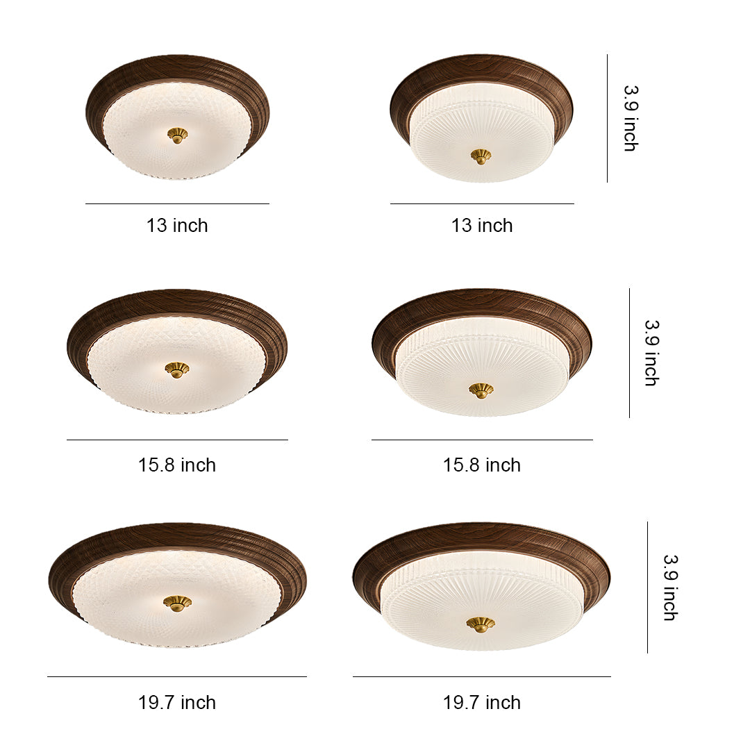 Vintage Art Deco Flush Mount Ceiling Light Full-Spectrum Walnut Light