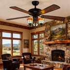 Vintage Style Ceiling Fans with Lights Wood Grain Dark Fan Lamp