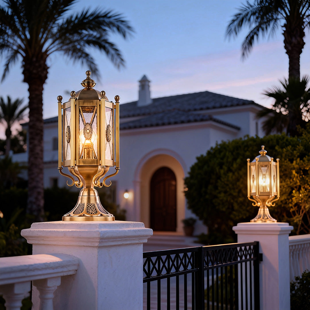 Vintage Pillar Lights European Copper Outdoor Waterproof Light