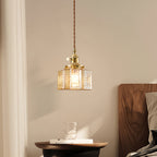Square Glass Pendant Light Vintage Brass and Glass Ceiling Light