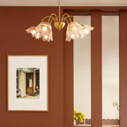Glass Shades Chandelier Flower Shaped French Style Clear Ceiling Light