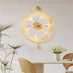 Wall Clock with Light Floral LED Remote‑control Light