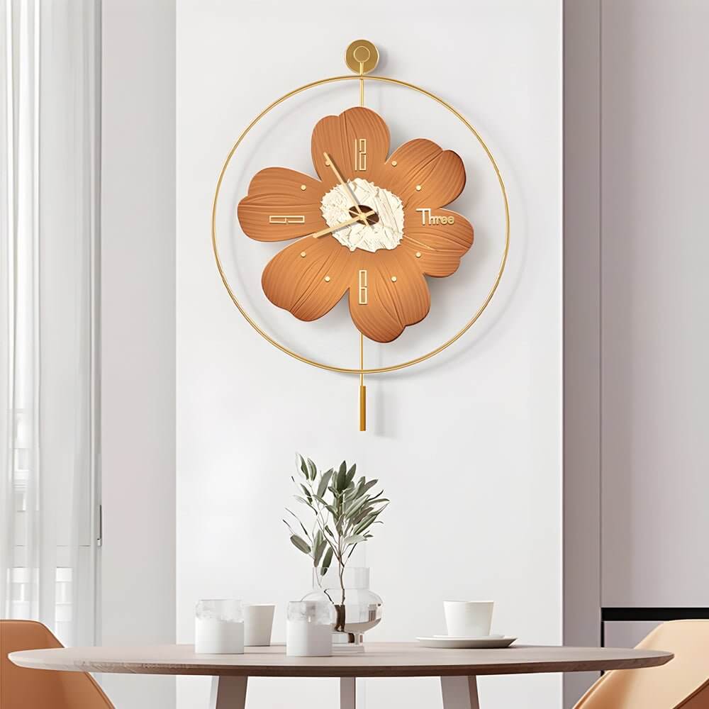 Wall Clock with Light Floral LED Remote‑control Light