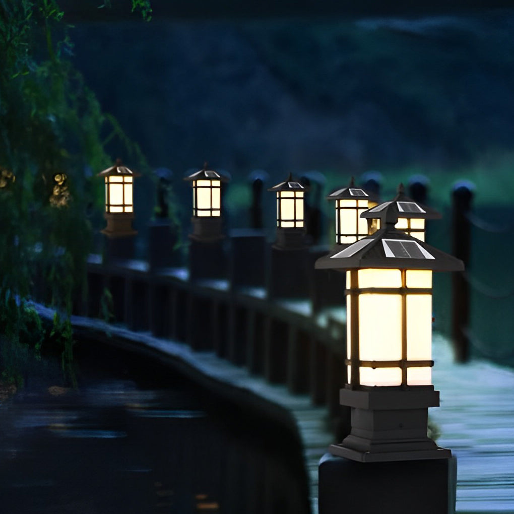 Wall Pillar Lights Outdoor Black Vintage Solar Fence Post Light