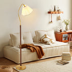 Walnut Floor Lamp Elegant American Retro Fabric Shade Standing Lamp