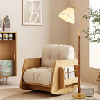 Walnut Floor Lamp Elegant American Retro Fabric Shade Standing Lamp