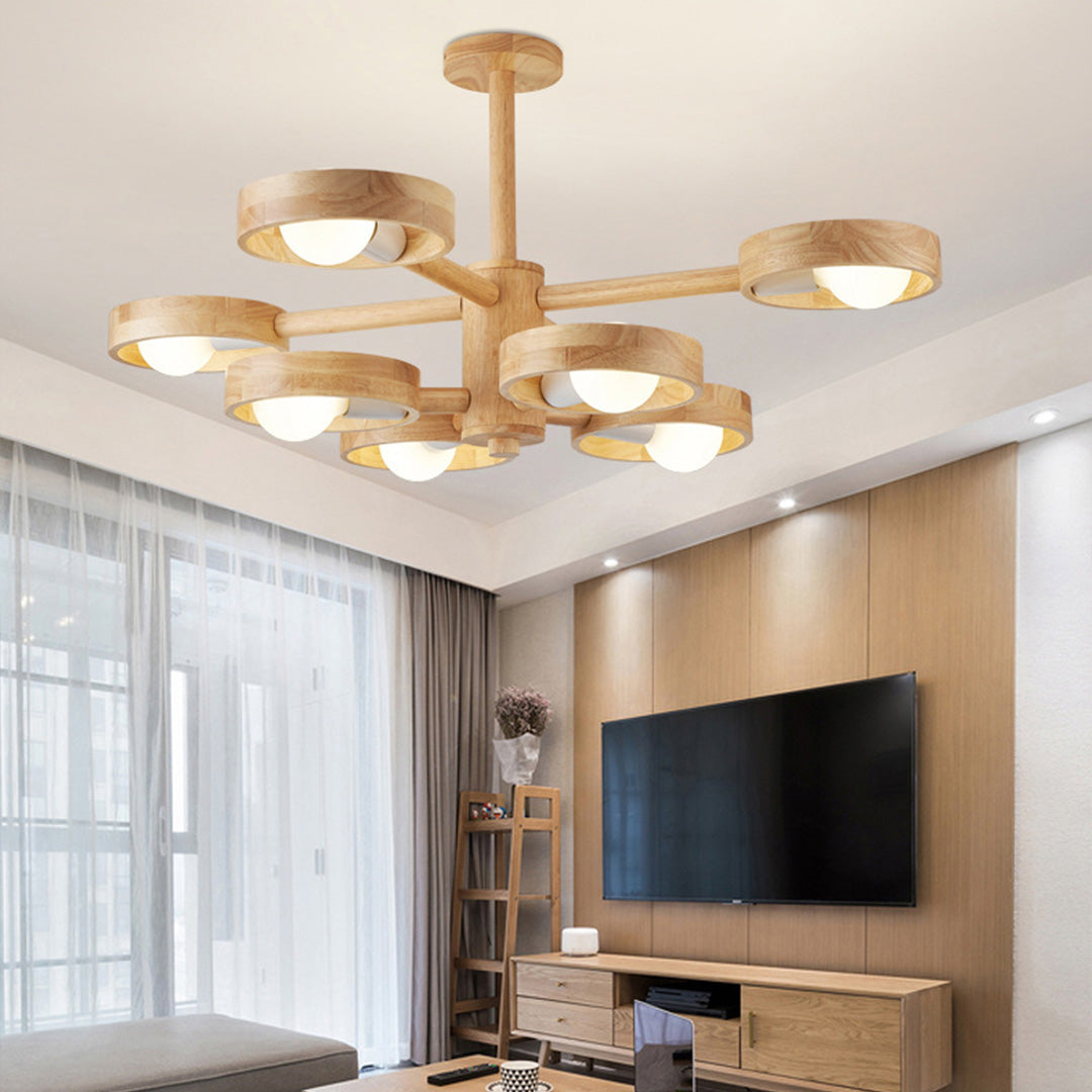 Wooden Chandeliers Nordic Style Creative LED Chandelier Made of Rubberwood