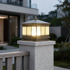 Waterproof Outdoor Gate Pillar Lights Retro Copper Solar Fence Lamp