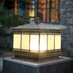 Waterproof Outdoor Gate Pillar Lights Retro Copper Solar Fence Lamp