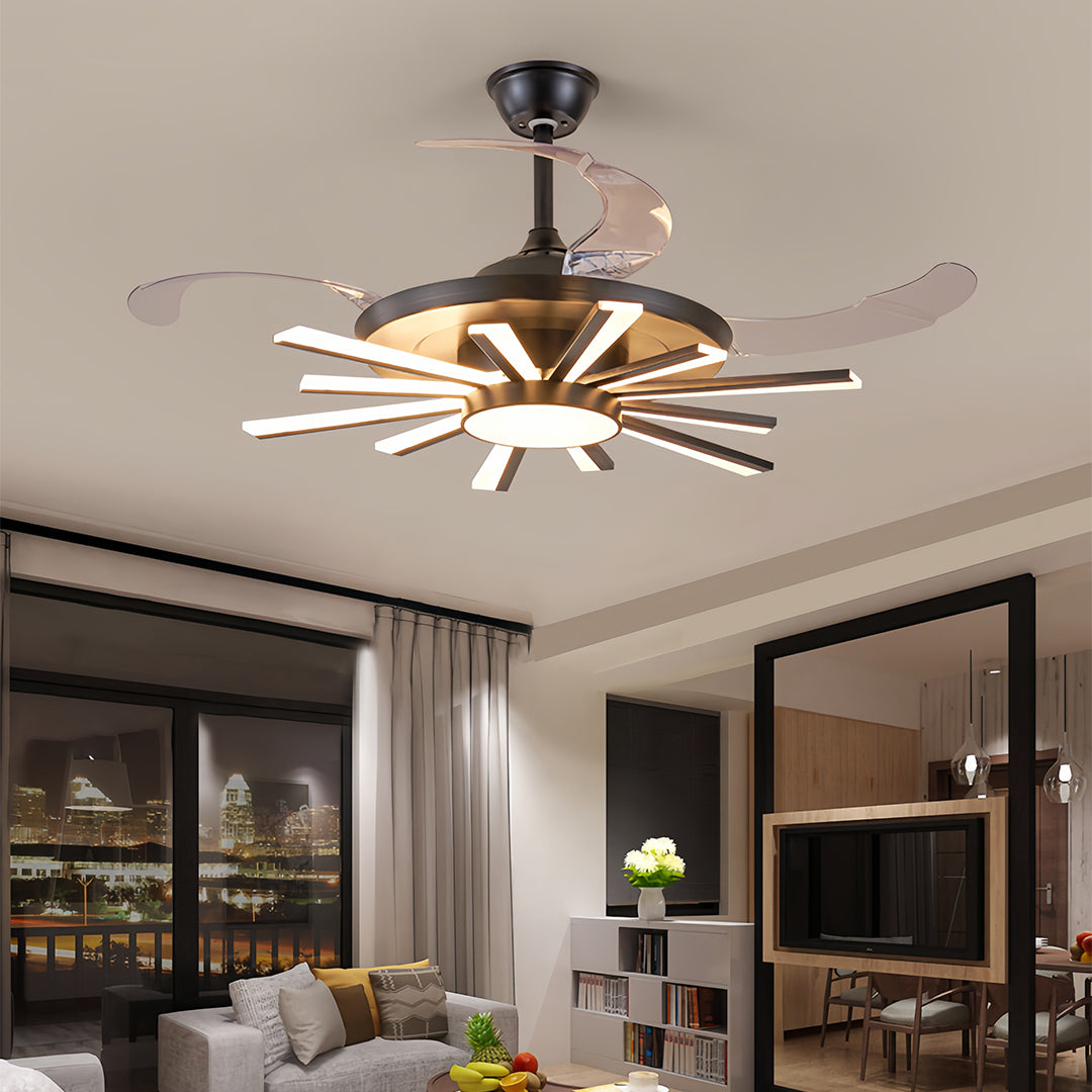 Modern Black Ceiling Fan with Light Luxury Multi-head Iron Body Light